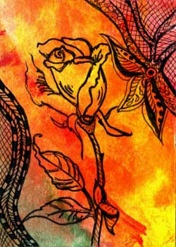 "Zen Rose" by Audrey J. Wilde, Wausau WI - Watercolor & Ink